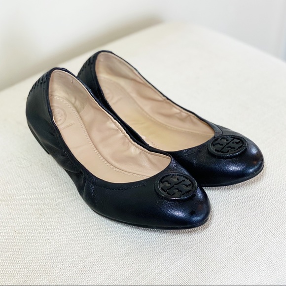 Tory Burch Black Leather Ballet Flats 7.5 ❤️❤️ - Picture 3 of 5